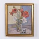 Painting on canvas with a decorative floral motif. The artwork is presented in a gilt frame and ...