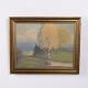 Painting on canvas depicting a landscape with birch trees as the central motif. The artwork is ...