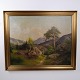 Painting on canvas depicting a mountain landscape with trees and nature. The artwork is ...