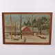 Oil painting on canvas depicting a winter landscape with a house surrounded by snow-covered ...
