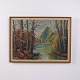 Painting on canvas depicting a forest landscape with a stream. The artwork is presented in a ...