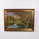 Oil painting on canvas depicting a landscape with a lake and surrounding nature. The painting is ...