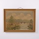 Painting on canvas depicting a lake with ducks and surrounding nature. The artwork is presented ...