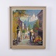 Painting on canvas depicting a street scene. The artwork is presented in a decorative gilt frame ...