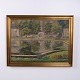 Painting on canvas depicting a park with a lake and surrounding nature. The artwork is presented ...