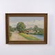 Oil painting on canvas depicting a landscape with a farm situated by a lake. The painting is ...