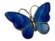 Danish Sterling silverBlue brooch with enamel butterfly