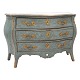 Blue-decorated Rococo chest of drawers with three drawers. Made in Sweden circa 1760. H: 84cm. W: 121cm. D: 55cm