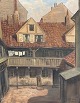 K. Jespersen, Oil painting on canvas, Urban motif from backyard, Dimensions with frame 48cm x ...