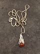 Fine silver pendant 3.2 x 1.4 cm. with amber and sterling silver chain 58 cm. item no. 644313