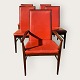 Dyrlund. 1 Armchair and 4 chairs of rosewood, seats and high back with red leather H. 90 W. ...