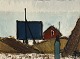 Peder Brøndum Sørensen (1931-2003), A figure by houses, oil painting on canvas, Dimensions with ...