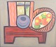 Rolf Kerslow, still life, listed Swedish visual artist.Modernist still life depicting fruit, ...