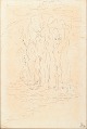 Danish artist, nude study, drawing on paper, 1980.Expressive figure study depicting standing ...