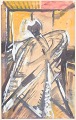 Umar Tell, mixed media on paper, listed Swedish artist.Modernist composition executed in ...