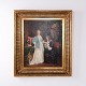 Oil painting on canvas depicting two figures in an interior, one standing and the other seated. ...