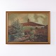 Oil painting on canvas depicting a landscape with vegetation in the foreground, a hill and a ...