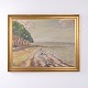 Oil painting on canvas by Axel Meyer depicting a coastal landscape with beach, water and trees ...