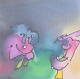 Erika Wienholt, watercolour on textile, 1991.Colourful figurative work executed with sprayed ...