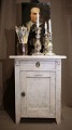 Old Swedish cabinet with drawer in fine grey patinated color with fine brass handles. H: 79cm. ...