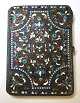 Russian silver cigarette case with enamel (84). Length 10 cm. Width 7.5 cm. With engraving.