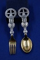 Michelsen Christmas spoons and forks of Danish gilt sterling silver. Anton Michelsen  set ...
