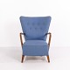 Vintage High Back Armchair in Wood with Blue Fabric 1940s
