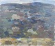 Sven Erik Markhed, oil on canvas, listed Swedish artist.Modernist landscape composition with ...