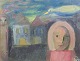 Wiliam Skotte Olsen, figurative composition, oil on canvas, listed Danish artist.Expressive ...