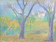 Vuokko Johansen, landscape, oil on canvas, listed Danish artist.Late-Impressionist landscape ...