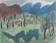 Kjerstin Landgren, modernist landscape, mixed media on paper, listed Swedish ...