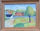 MODERN PAINTING FRAMED IN NATURAL WOOD: A classic canvas painting by Emil Dyrberg-Pedersen ...