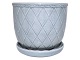 Rörstrand art pottery, plant pot with matching saucer in a light grey-blue glaze with a diamond ...