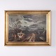 Vintage painting on canvas from the 1930s depicting a village road with a horse-drawn cart ...