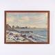 Vintage coastal landscape painting by Frits Jacobsen, depicting a rocky shoreline with the sea ...