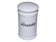 Royal Copenhagen porcelain, white spice jar with black text: Løvstikke.This product is only ...