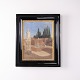 Vintage painting depicting ancient ruins, columns and sculptural fragments surrounded by tall ...