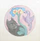Henry Heerup, colour lithograph, Danish visual artist.Colourful and poetic composition ...