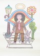 Henry Heerup, colour lithograph, Danish visual artist. "Blindmand med hund" (Blind man with ...