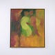 Modern abstract painting with a figurative composition in green, yellow, red and brown tones. ...