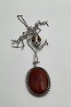 Large Silver Necklace with Amber Pendant