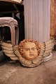 Old angel wood relief, angel face with wings carved in ...