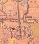 Erik Larsen, Parisian street scene, mixed media on paper, listed Danish visual artist.Lively ...