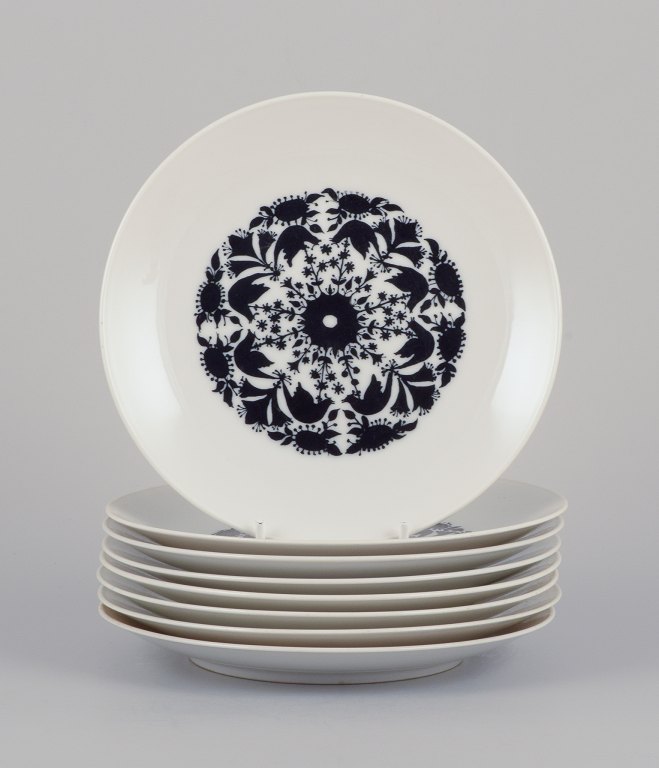 Bjørn Wiinblad for Rosenthal, Germany. A set of eight "Berlin Hilton" plates in 
porcelain.