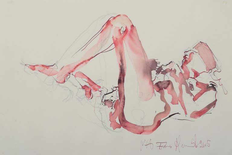 Frans Kannik, listed Danish artist.Watercolor and pencil on paper. Nude study.