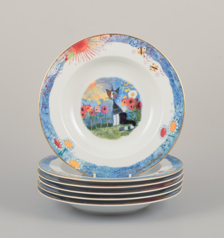 Rosina Wachtmeister for Goebel, Germany, six soup plates with cat motifs.