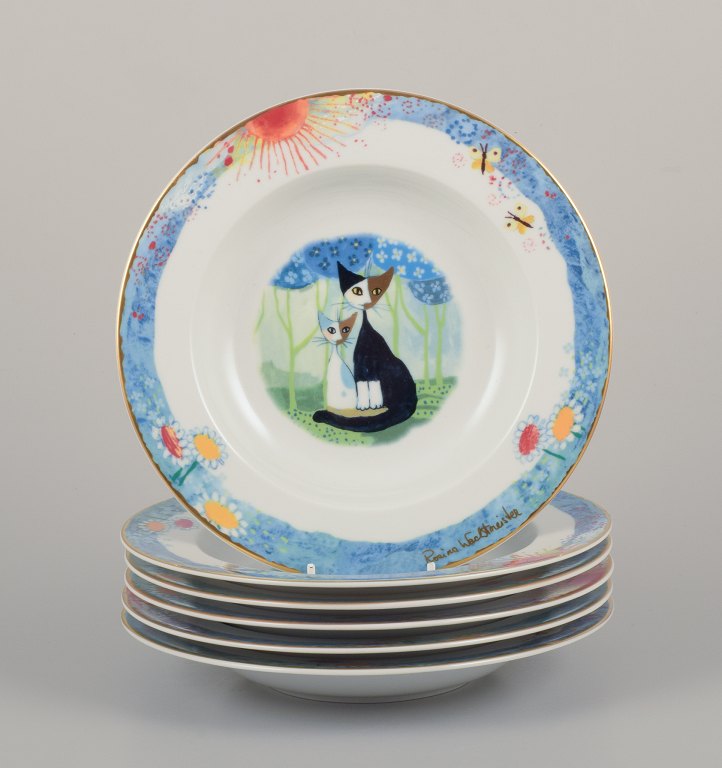 Rosina Wachtmeister for Goebel, Germany, six soup plates with cat motifs.