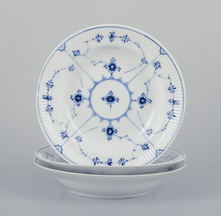 Royal Copenhagen Blue Fluted Plain. Three deep plates in porcelain.