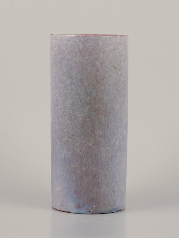 Biot, France.
Unique ceramic vase. Cylindrical shape. Glaze in gray-green tones.