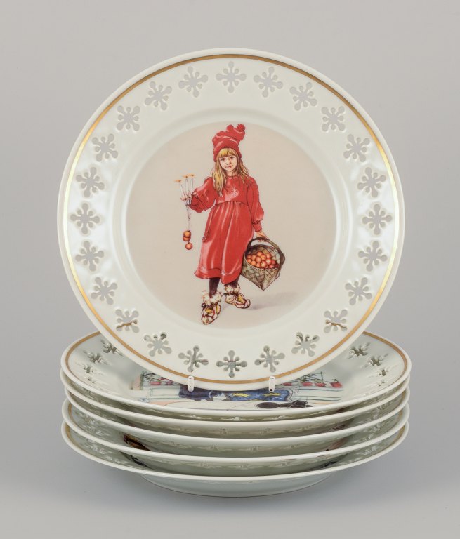 Bing & Grøndahl, Denmark. A set of six porcelain plates featuring motifs from 
Carl Larssons paintings.